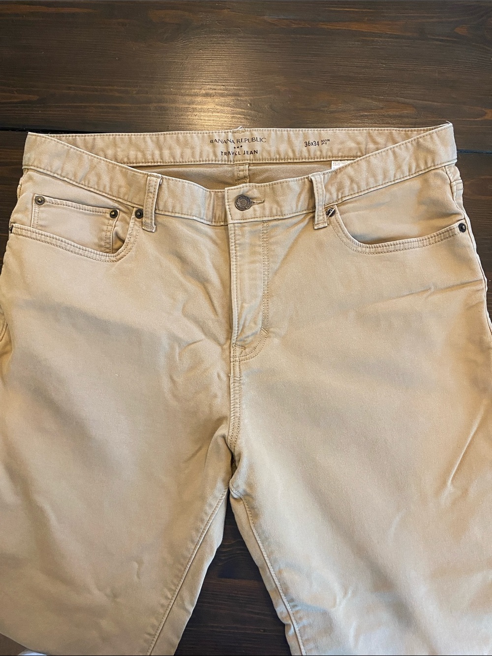 Banana Republic 36x34 Travel Jean Men's Slim Straight Jeans Beige tan khaki